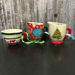 Christmas Measuring Cups Set of 3 Ceramic Holiday Baking Kitchen Decor